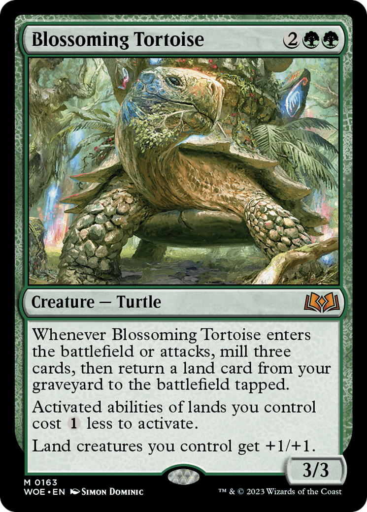 Blossoming Tortoise - Mythic Creature — Turtle card from Wilds of Eldraine
