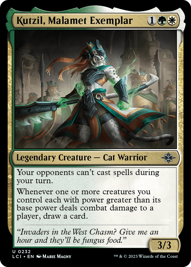 Kutzil, Malamet Exemplar - Uncommon Legendary Creature — Cat Warrior card from The Lost Caverns of Ixalan