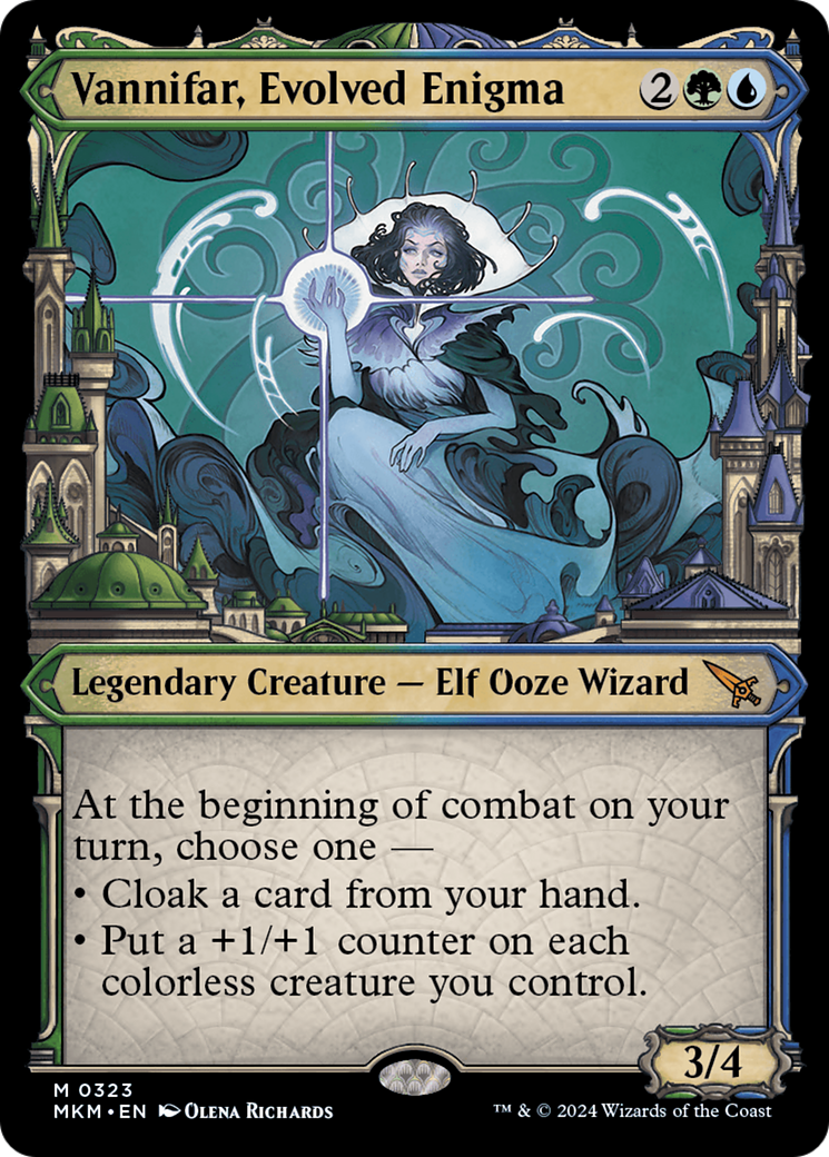Vannifar, Evolved Enigma - Mythic Legendary Creature — Elf Ooze Wizard card from Murders at Karlov Manor