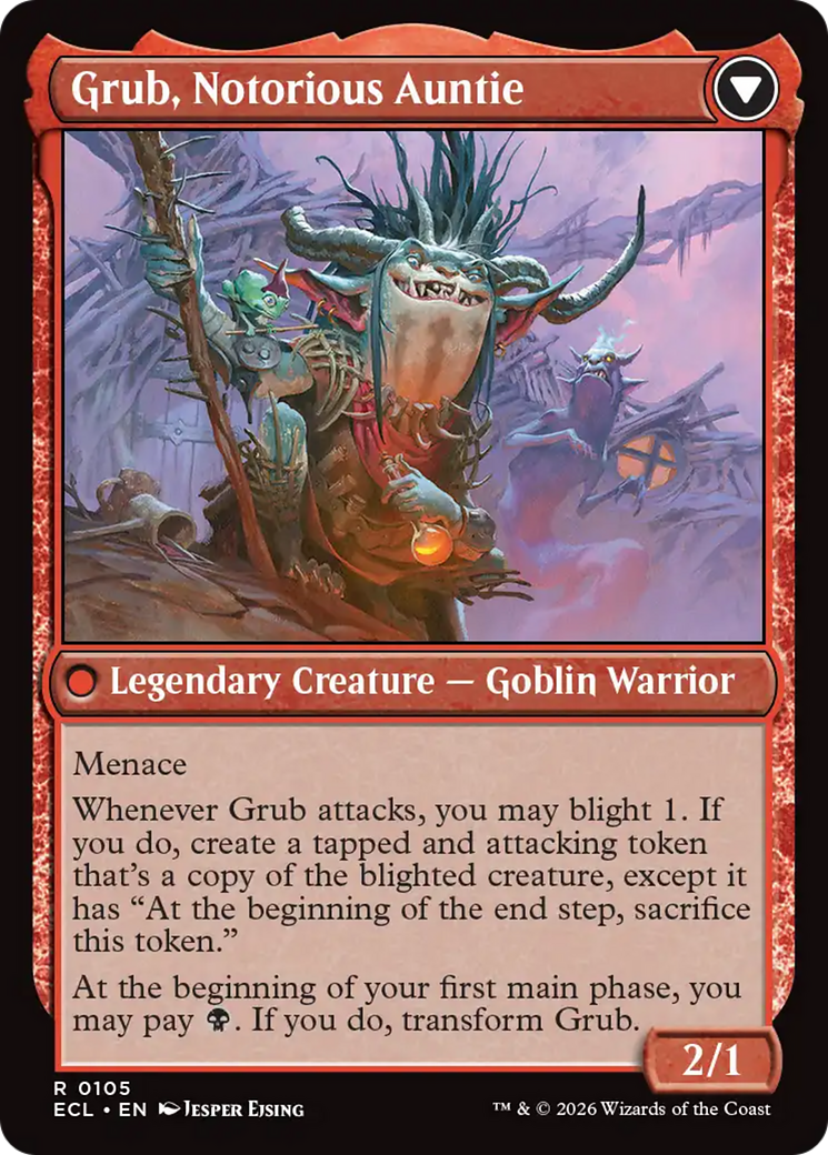 Back face of Grub, Storied Matriarch // Grub, Notorious Auntie - Legendary Creature — Goblin Warlock card
