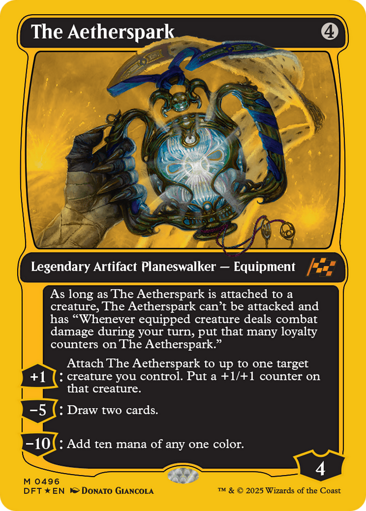 The Aetherspark - Mythic Legendary Artifact Planeswalker — Equipment card from Aetherdrift