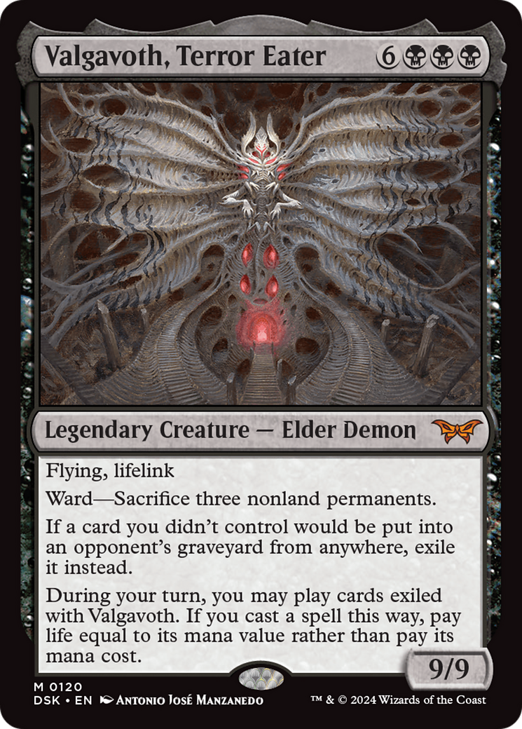 Valgavoth, Terror Eater - Mythic Legendary Creature — Elder Demon card from Duskmourn: House of Horror