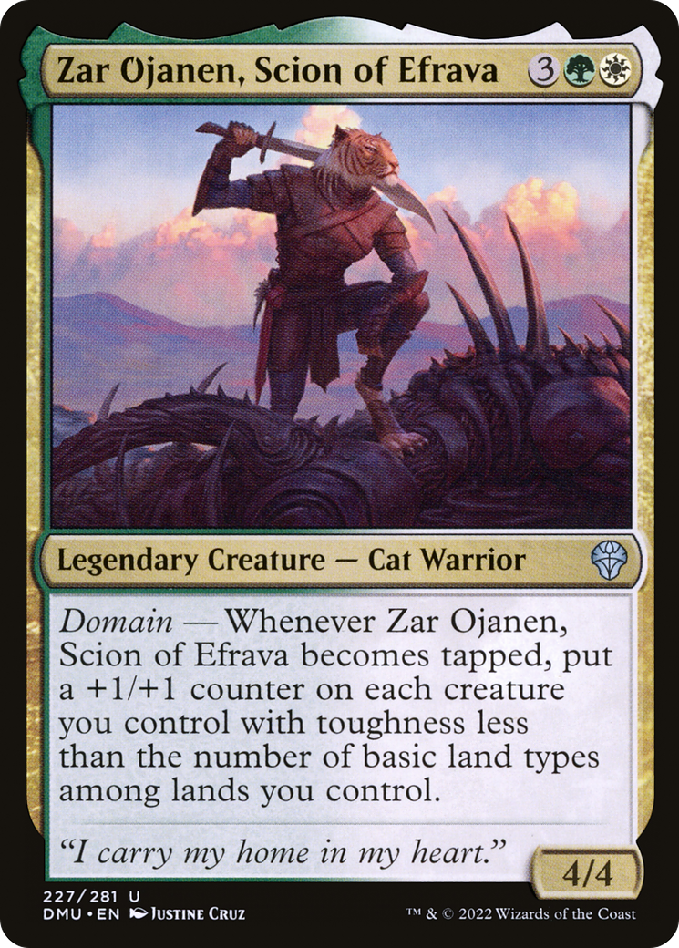 Zar Ojanen, Scion of Efrava - Uncommon Legendary Creature — Cat Warrior card from Dominaria United