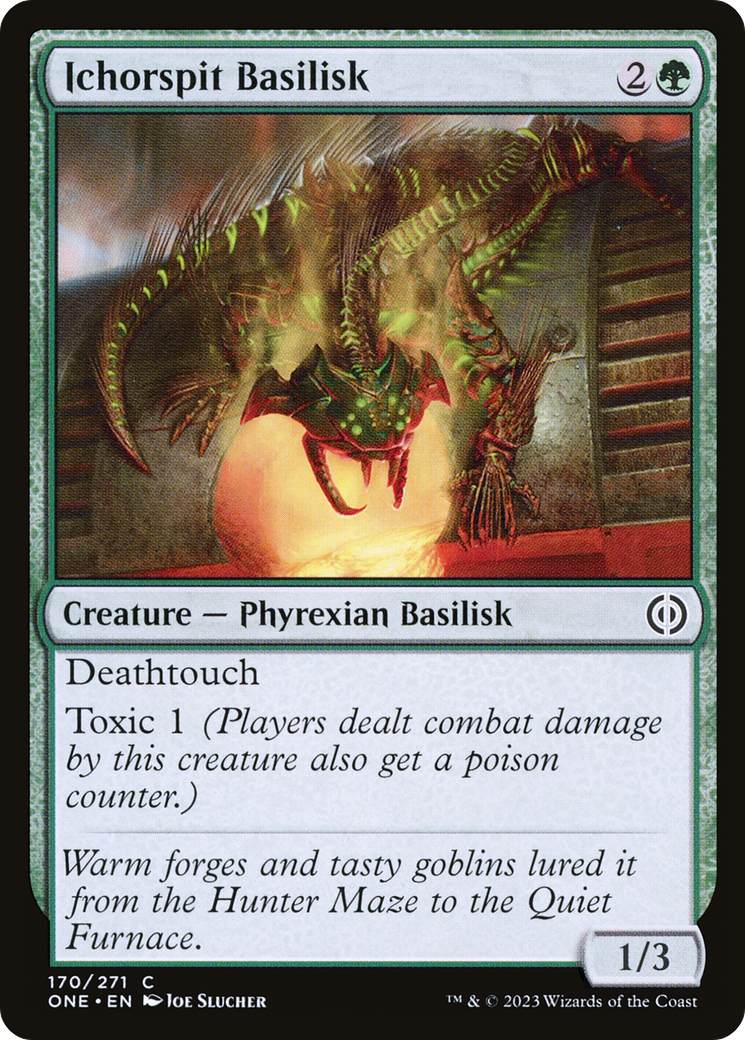 Ichorspit Basilisk - Common Creature — Phyrexian Basilisk card from Phyrexia: All Will Be One