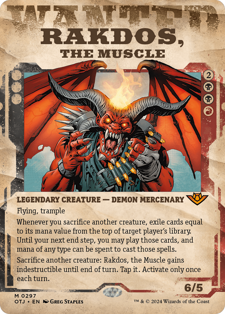 Rakdos, the Muscle - Mythic Legendary Creature — Demon Mercenary card from Outlaws of Thunder Junction