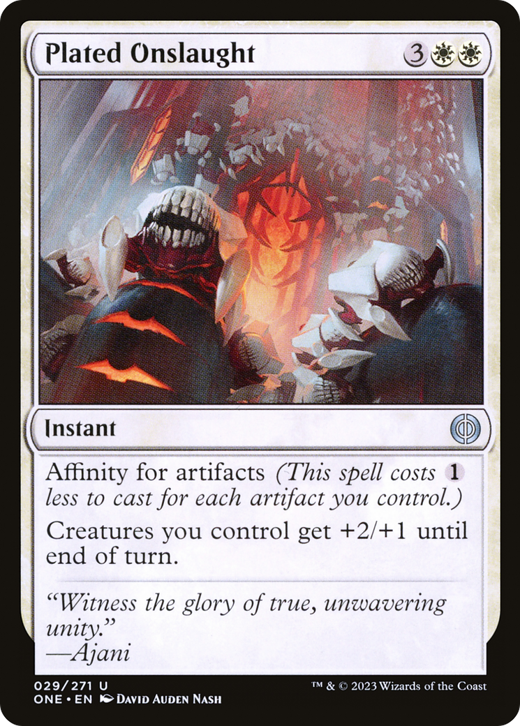 Plated Onslaught - Uncommon Instant card from Phyrexia: All Will Be One