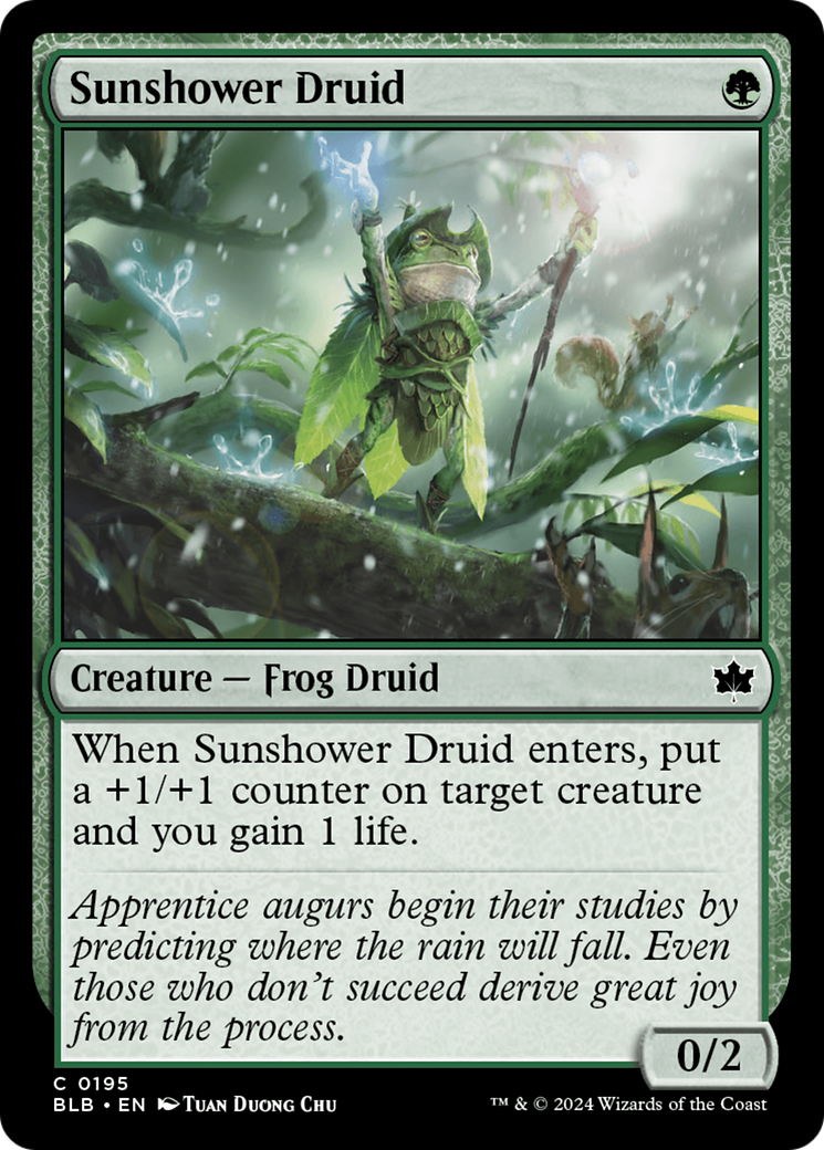 Sunshower Druid - Common Creature — Frog Druid card from Bloomburrow