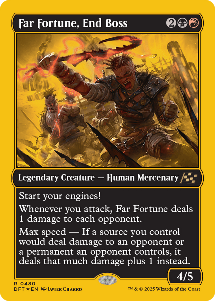 Far Fortune, End Boss - Rare Legendary Creature — Human Mercenary card from Aetherdrift
