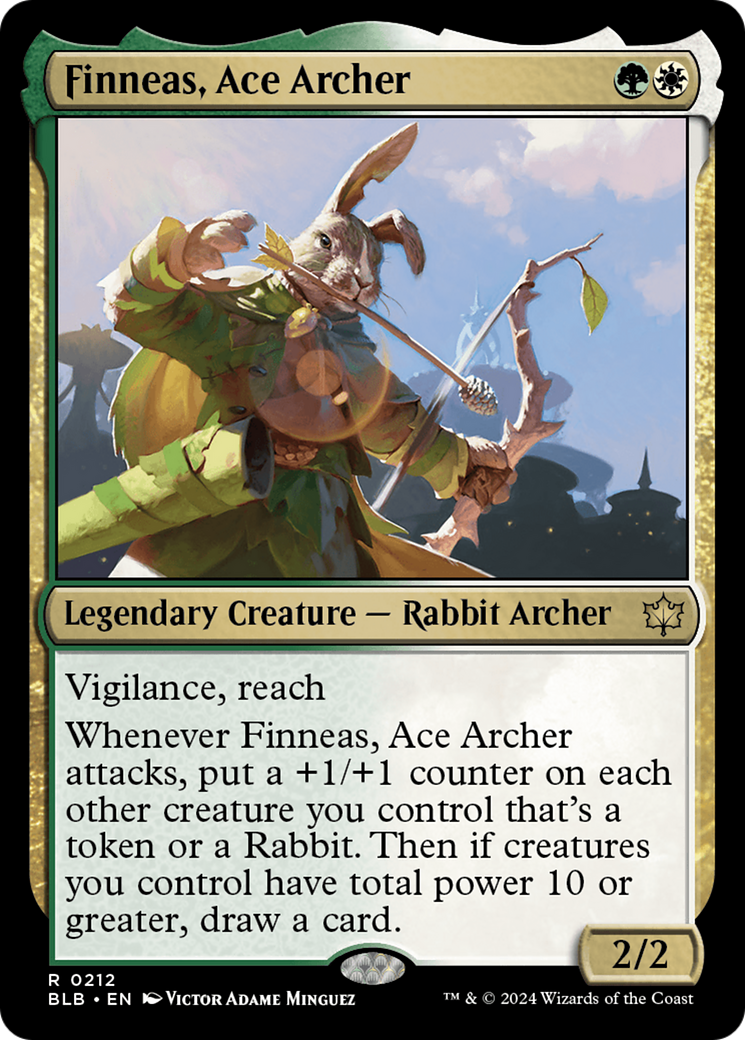 Finneas, Ace Archer - Rare Legendary Creature — Rabbit Archer card from Bloomburrow