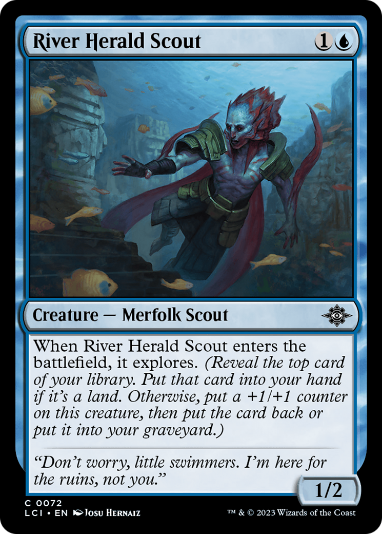 River Herald Scout - Common Creature — Merfolk Scout card from The Lost Caverns of Ixalan