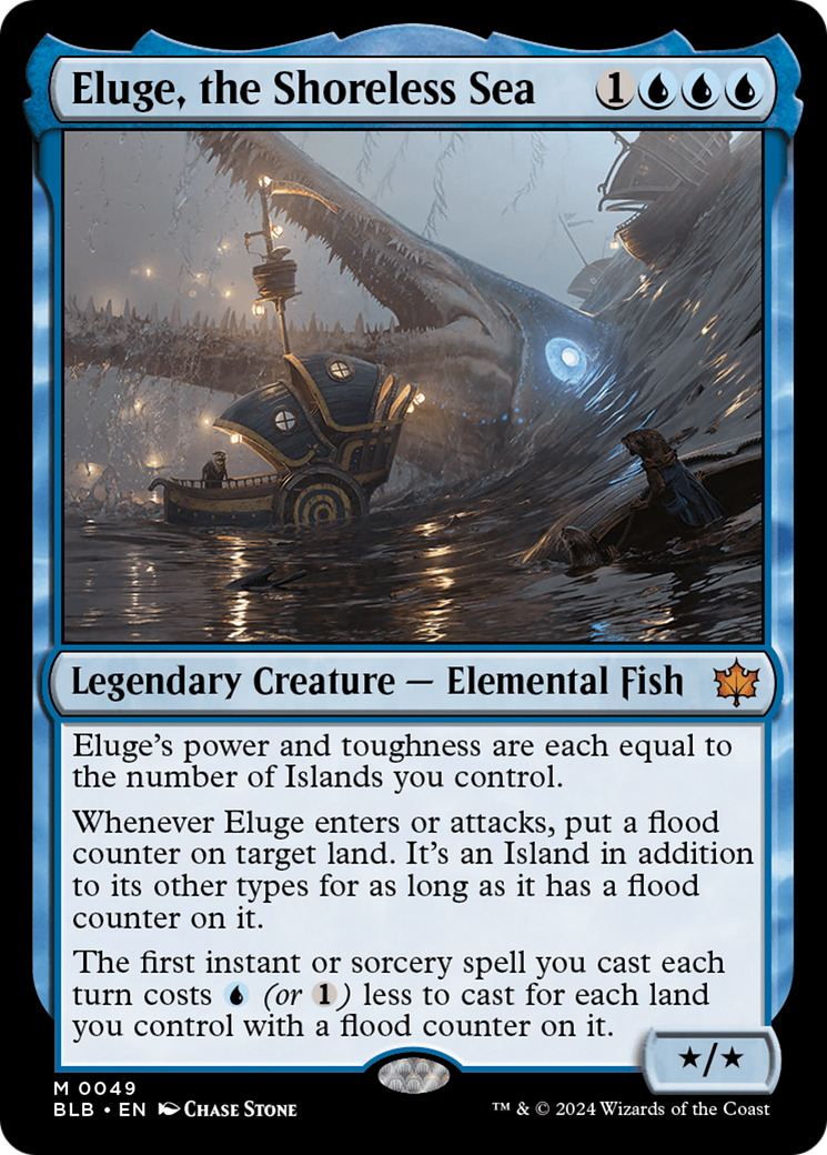 Eluge, the Shoreless Sea - Mythic Legendary Creature — Elemental Fish card from Bloomburrow