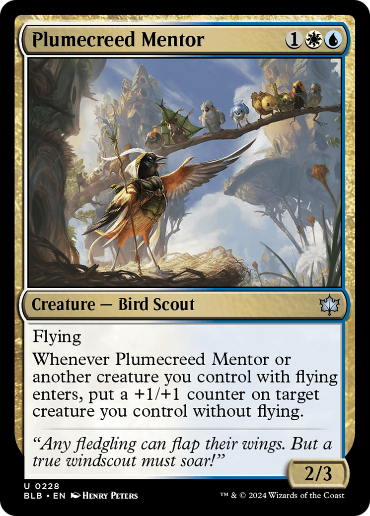 Plumecreed Mentor - Uncommon Creature — Bird Scout card from Bloomburrow