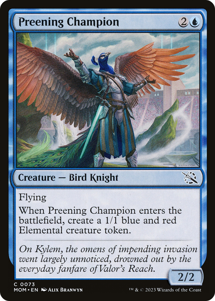 Preening Champion - Common Creature — Bird Knight card from March of the Machine