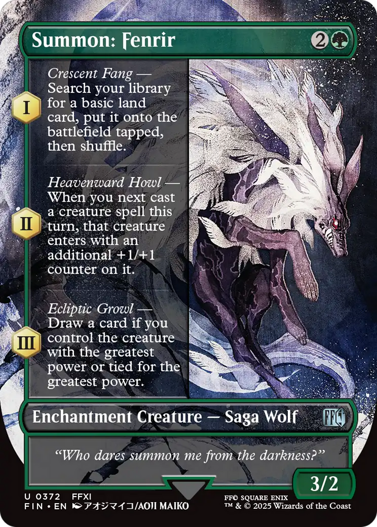 Summon: Fenrir - Uncommon Enchantment Creature — Saga Wolf card from Final Fantasy