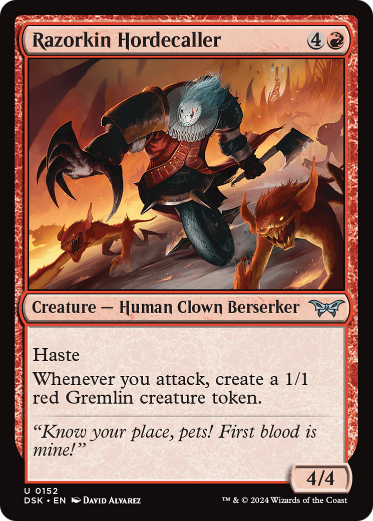 Razorkin Hordecaller - Uncommon Creature — Human Clown Berserker card from Duskmourn: House of Horror