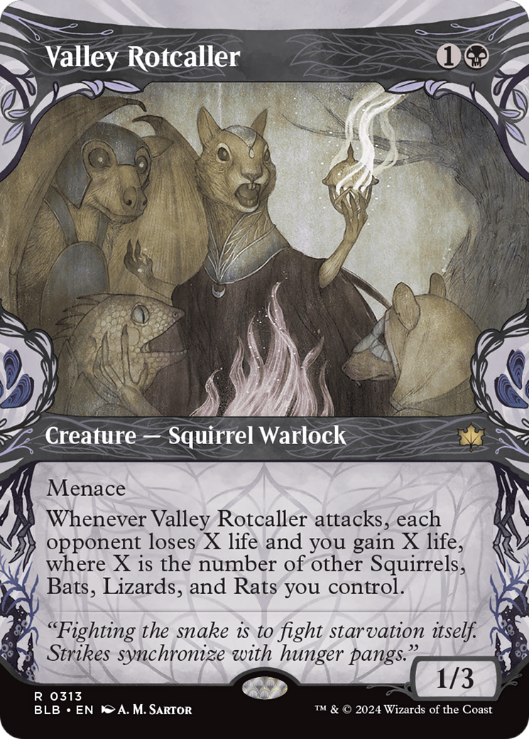 Valley Rotcaller - Rare Creature — Squirrel Warlock card from Bloomburrow