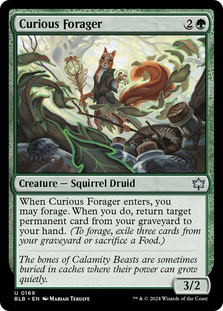 Curious Forager - Uncommon Creature — Squirrel Druid card from Bloomburrow