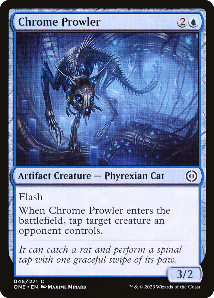 Chrome Prowler - Common Artifact Creature — Phyrexian Cat card from Phyrexia: All Will Be One