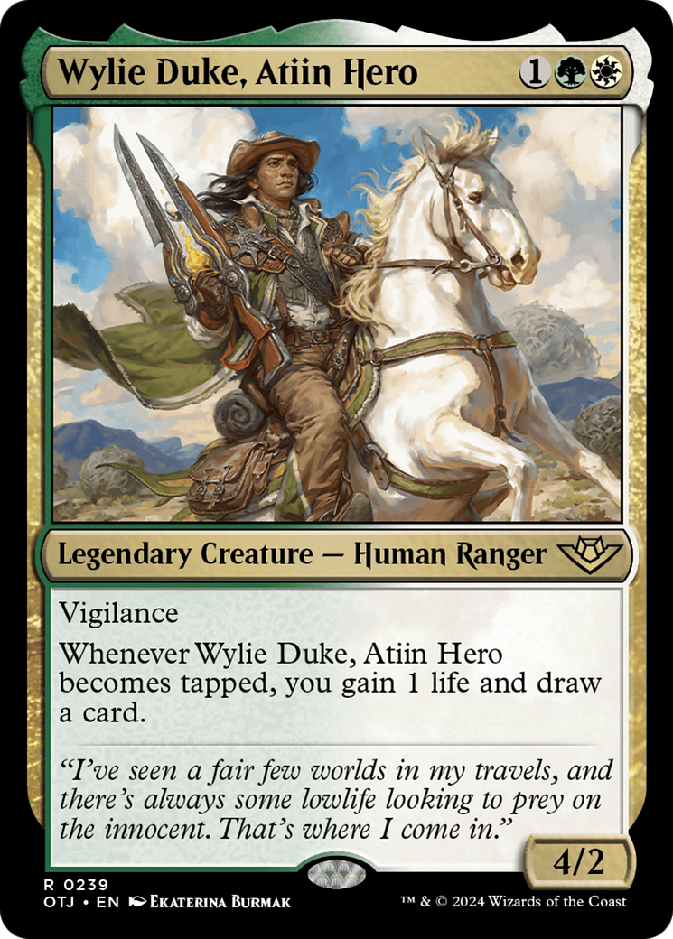 Wylie Duke, Atiin Hero - Rare Legendary Creature — Human Ranger card from Outlaws of Thunder Junction