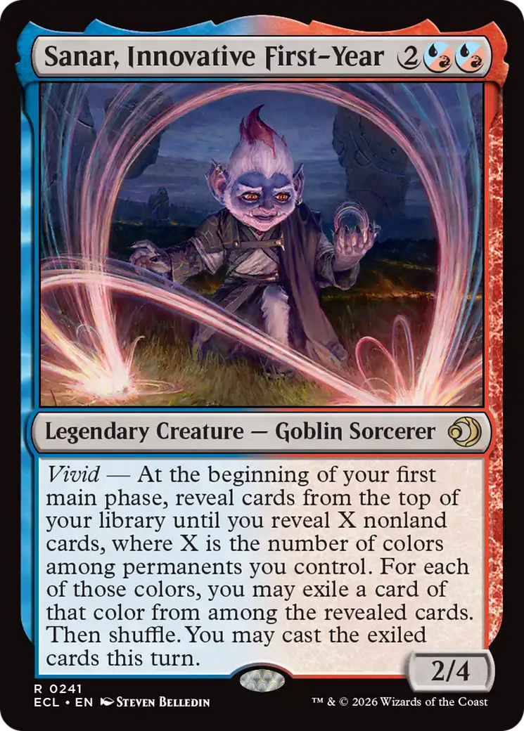 Sanar, Innovative First-Year - Rare Legendary Creature — Goblin Sorcerer card from Lorwyn Eclipsed