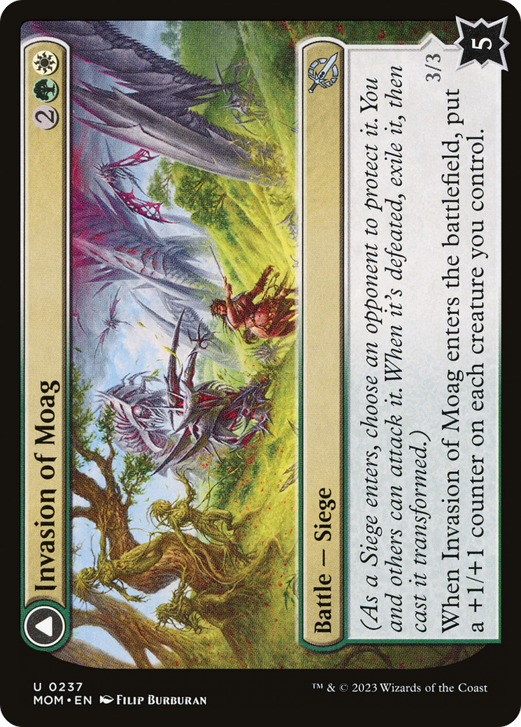 Invasion of Moag // Bloomwielder Dryads - Uncommon Battle — Siege card from March of the Machine