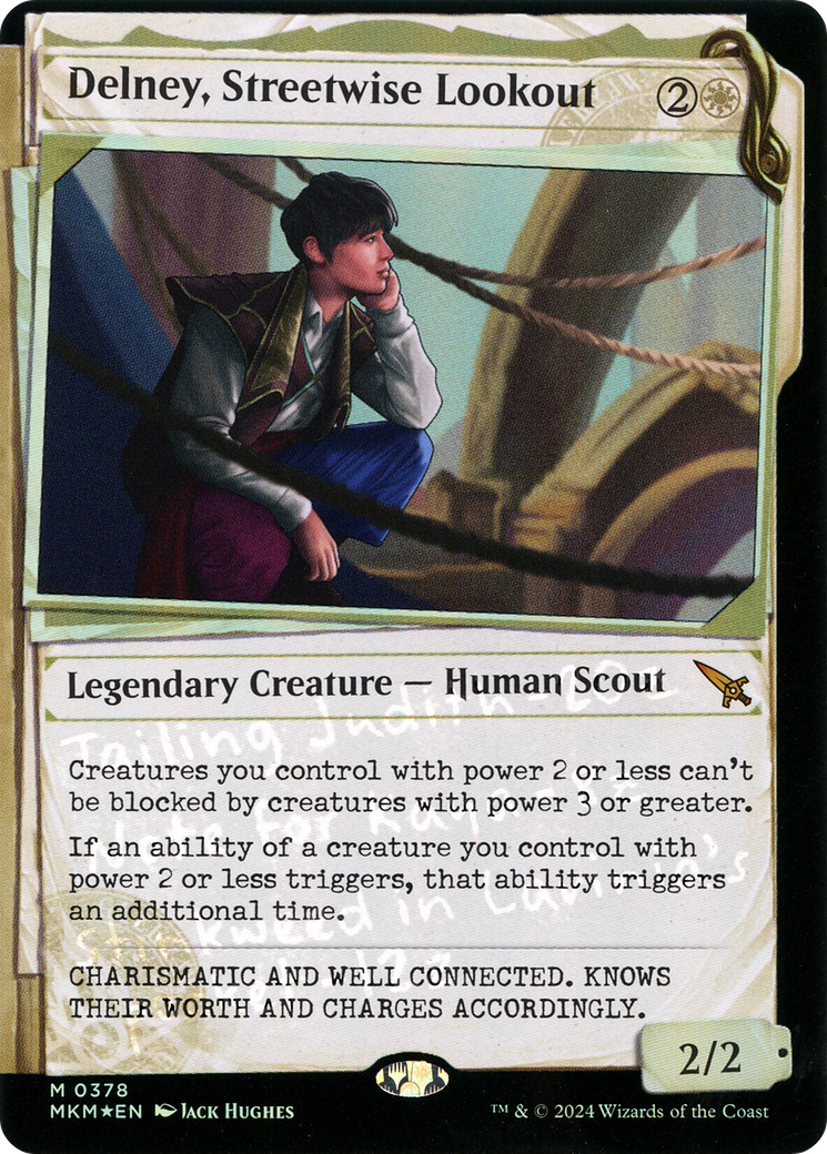Delney, Streetwise Lookout - Mythic Legendary Creature — Human Scout card from Murders at Karlov Manor