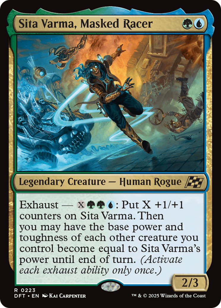 Sita Varma, Masked Racer - Rare Legendary Creature — Human Rogue card from Aetherdrift