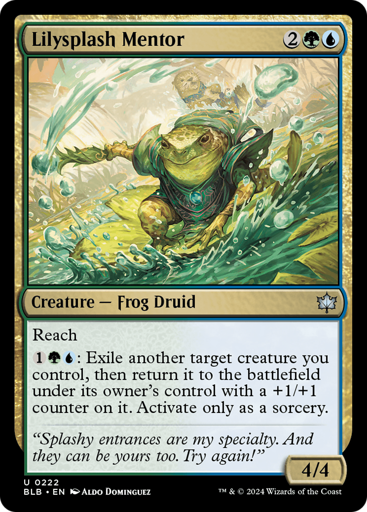 Lilysplash Mentor - Uncommon Creature — Frog Druid card from Bloomburrow