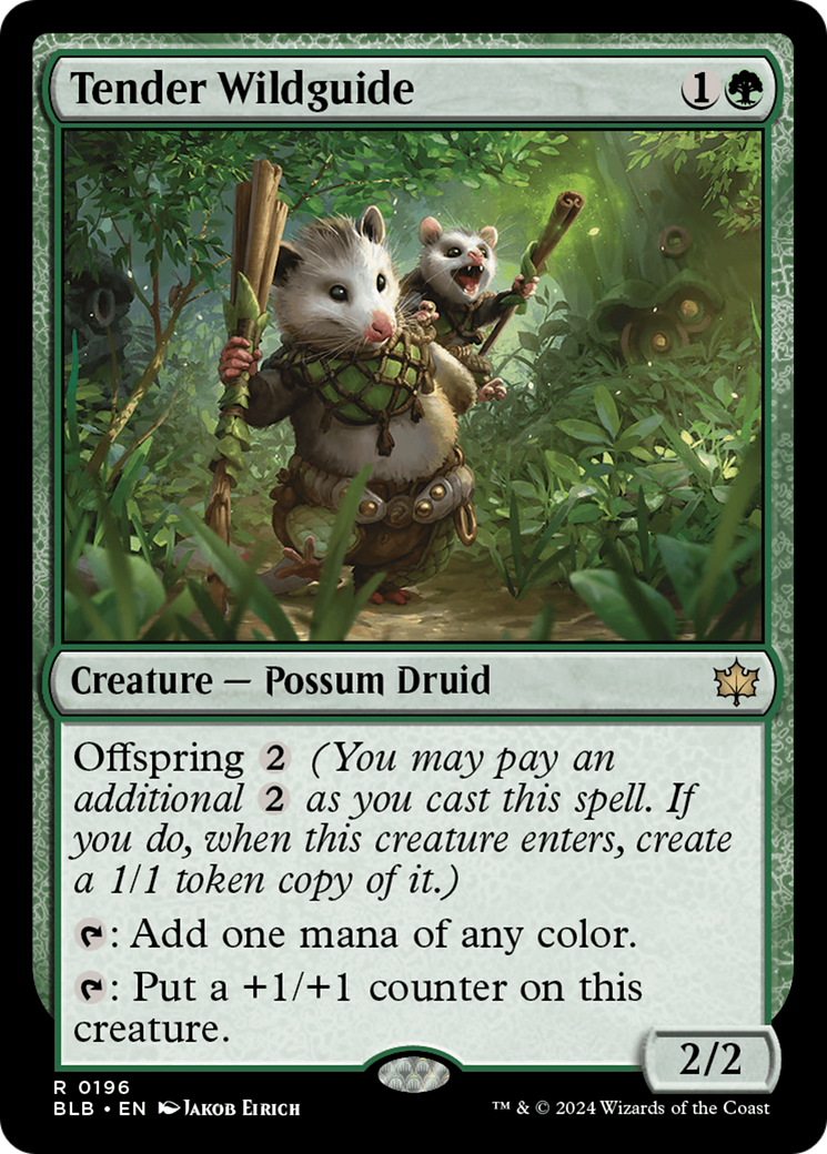 Tender Wildguide - Rare Creature — Possum Druid card from Bloomburrow