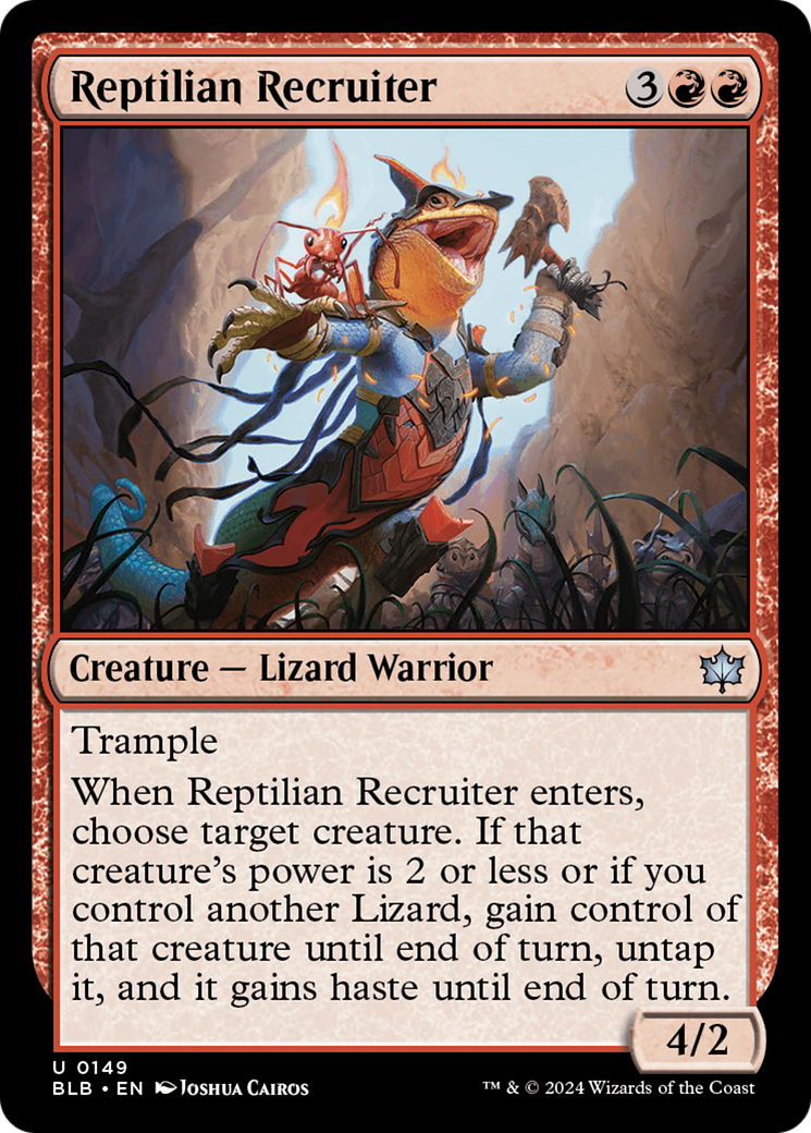 Reptilian Recruiter - Uncommon Creature — Lizard Warrior card from Bloomburrow