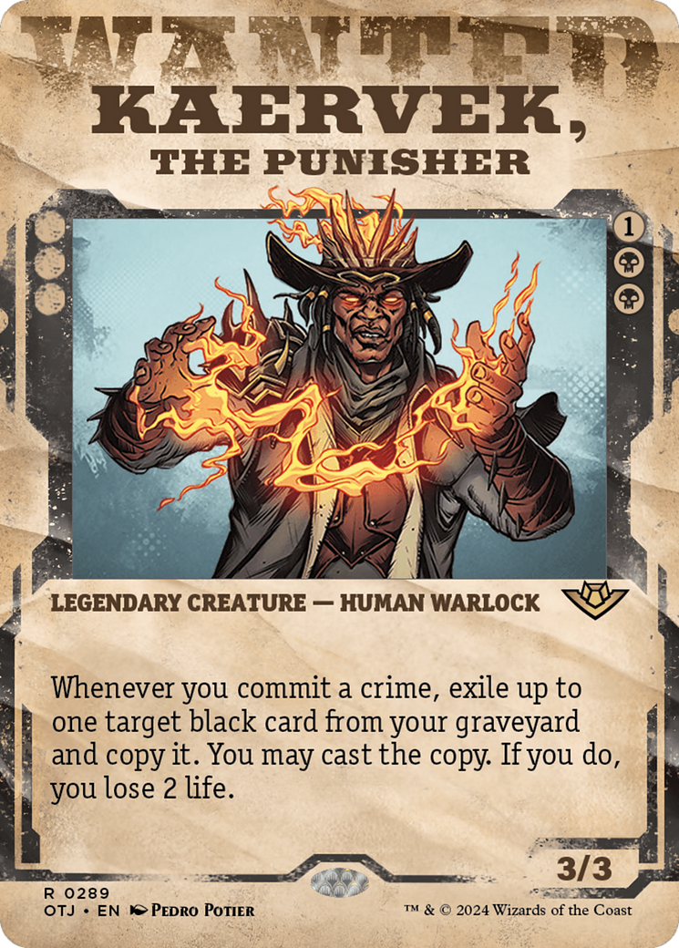 Kaervek, the Punisher - Rare Legendary Creature — Human Warlock card from Outlaws of Thunder Junction