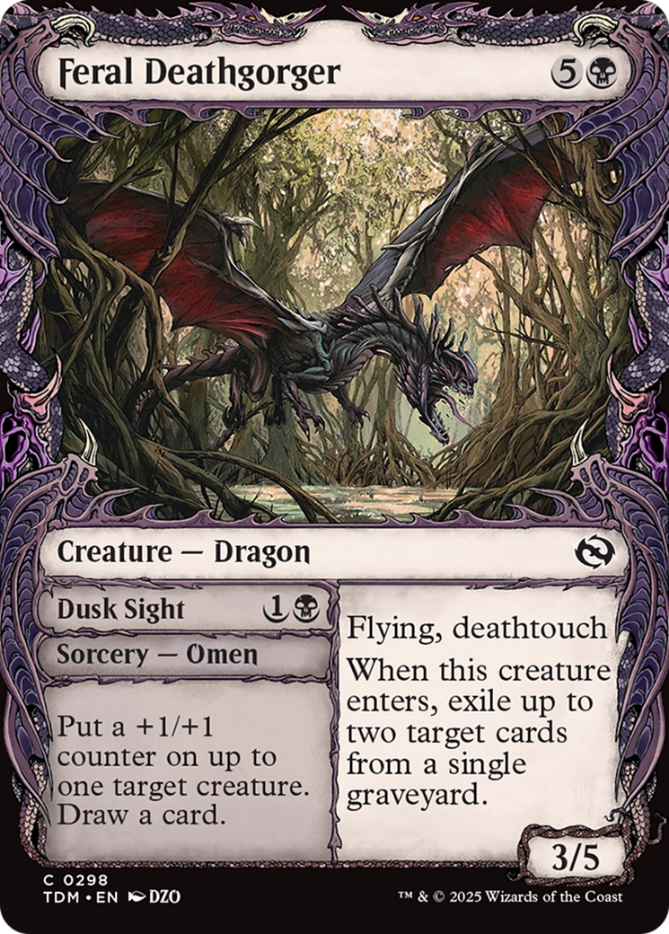 Feral Deathgorger // Dusk Sight - Common Creature — Dragon card from Tarkir: Dragonstorm