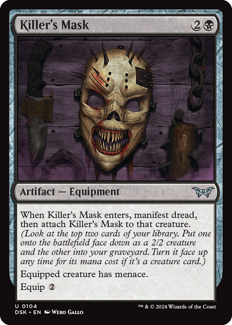 Killer's Mask - Uncommon Artifact — Equipment card from Duskmourn: House of Horror