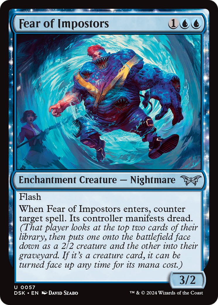 Fear of Impostors - Uncommon Enchantment Creature — Nightmare card from Duskmourn: House of Horror