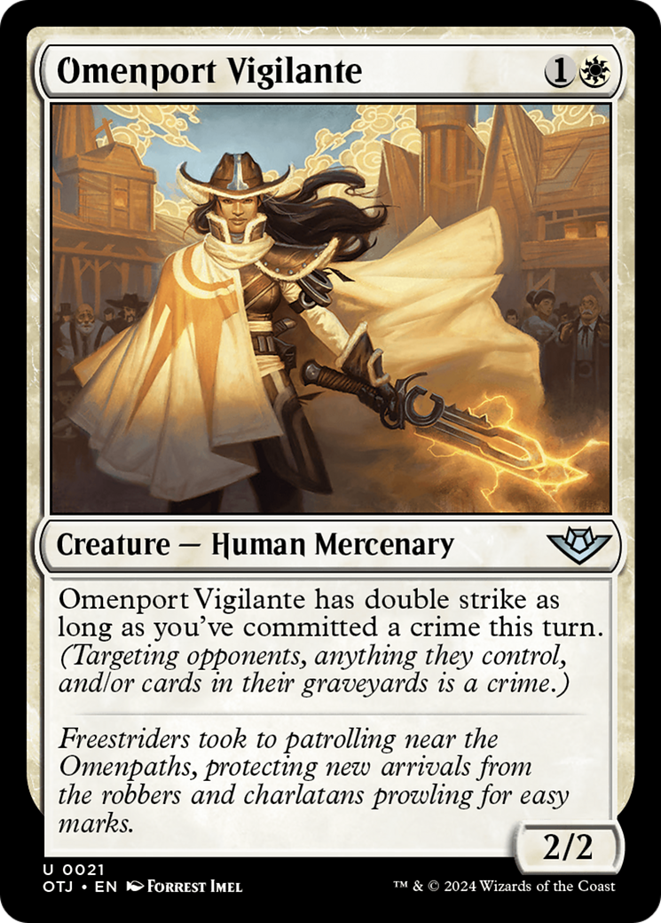 Omenport Vigilante - Uncommon Creature — Human Mercenary card from Outlaws of Thunder Junction