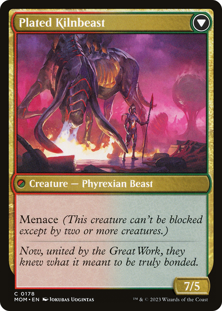 Back face of Bonded Herdbeast // Plated Kilnbeast - Creature — Phyrexian Beast card