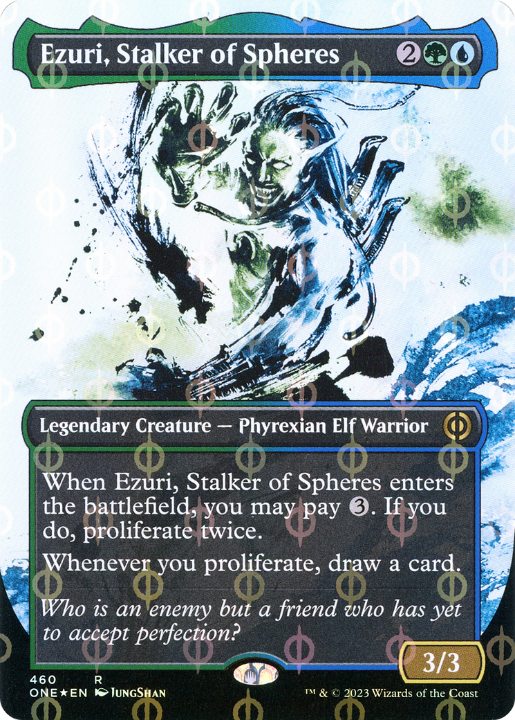 Ezuri, Stalker of Spheres - Rare Legendary Creature — Phyrexian Elf Warrior card from Phyrexia: All Will Be One