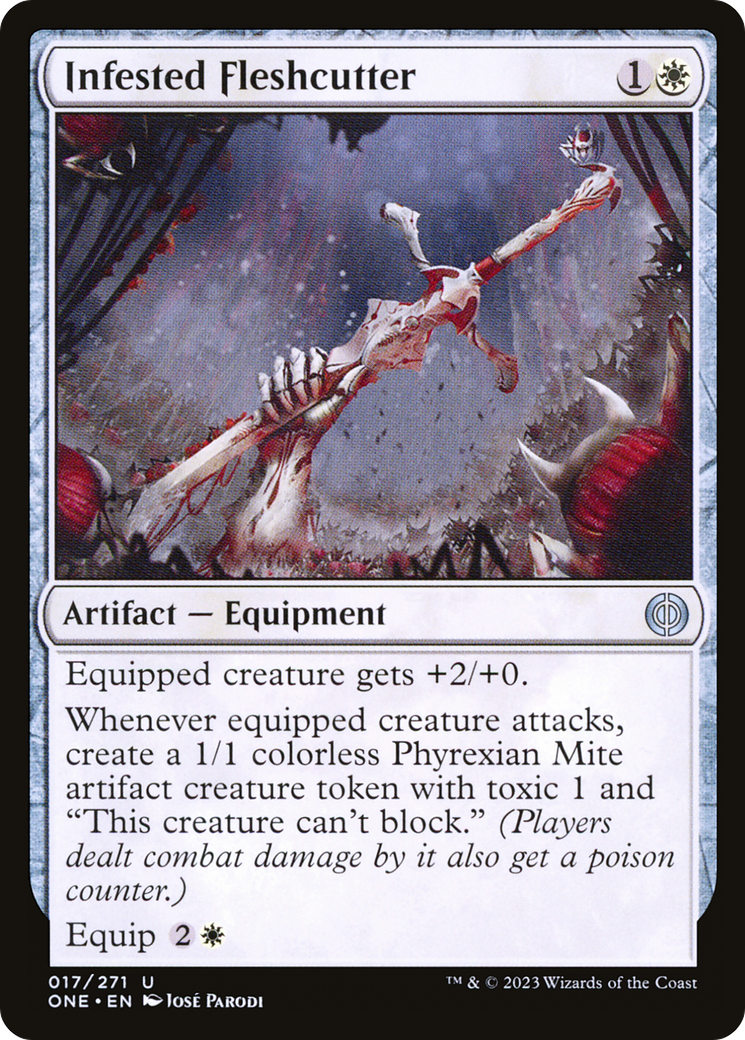 Infested Fleshcutter - Uncommon Artifact — Equipment card from Phyrexia: All Will Be One