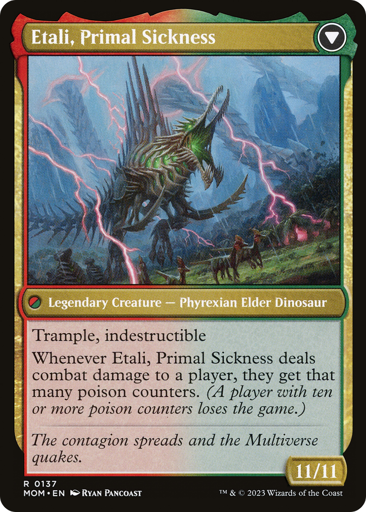 Back face of Etali, Primal Conqueror // Etali, Primal Sickness - Legendary Creature — Phyrexian Elder Dinosaur card
