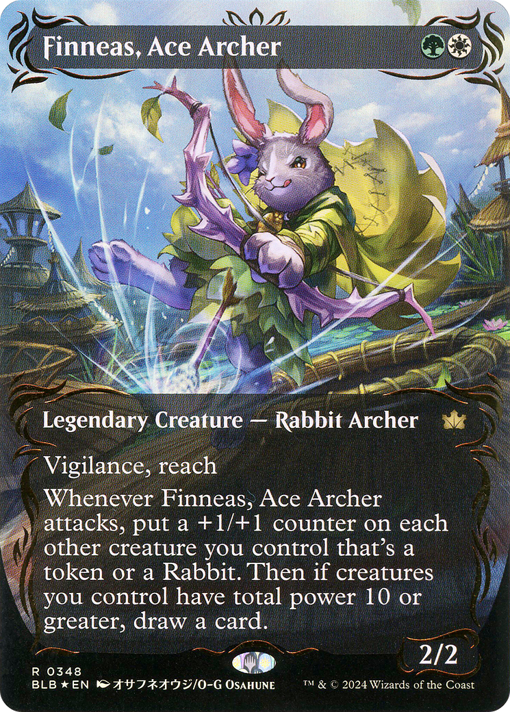 Finneas, Ace Archer - Rare Legendary Creature — Rabbit Archer card from Bloomburrow