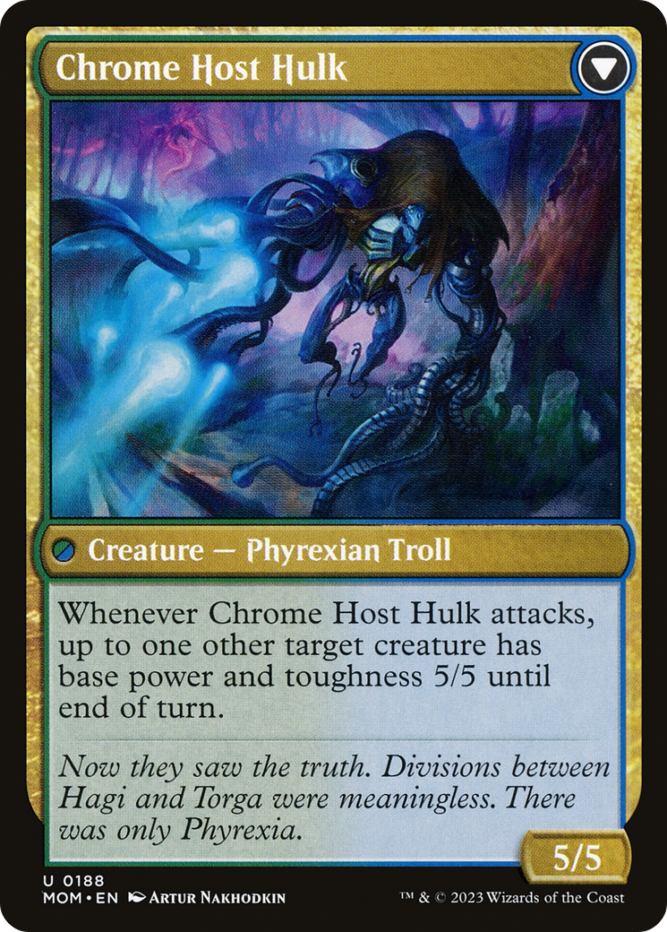 Back face of Gnottvold Hermit // Chrome Host Hulk - Creature — Phyrexian Troll card