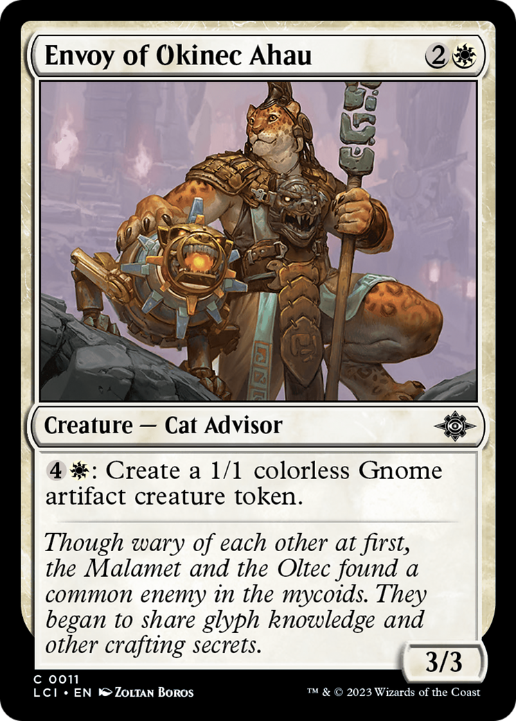 Envoy of Okinec Ahau - Common Creature — Cat Advisor card from The Lost Caverns of Ixalan