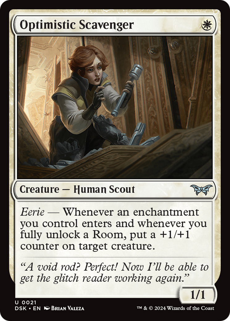 Optimistic Scavenger - Uncommon Creature — Human Scout card from Duskmourn: House of Horror