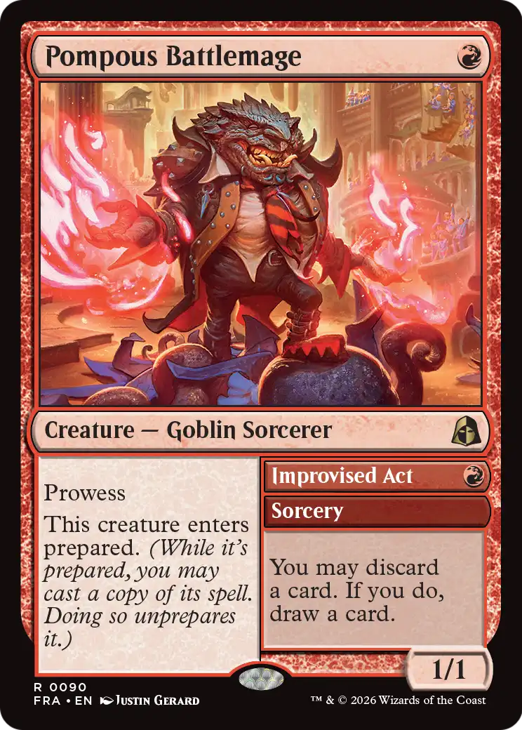 Pompous Battlemage // Improvised Act - Rare Creature — Goblin Sorcerer card from Reality Fracture