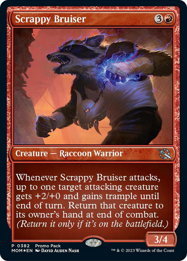 Scrappy Bruiser - Uncommon Creature — Raccoon Warrior card from March of the Machine