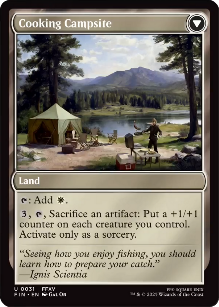 Back face of Sidequest: Catch a Fish // Cooking Campsite - Enchantment card