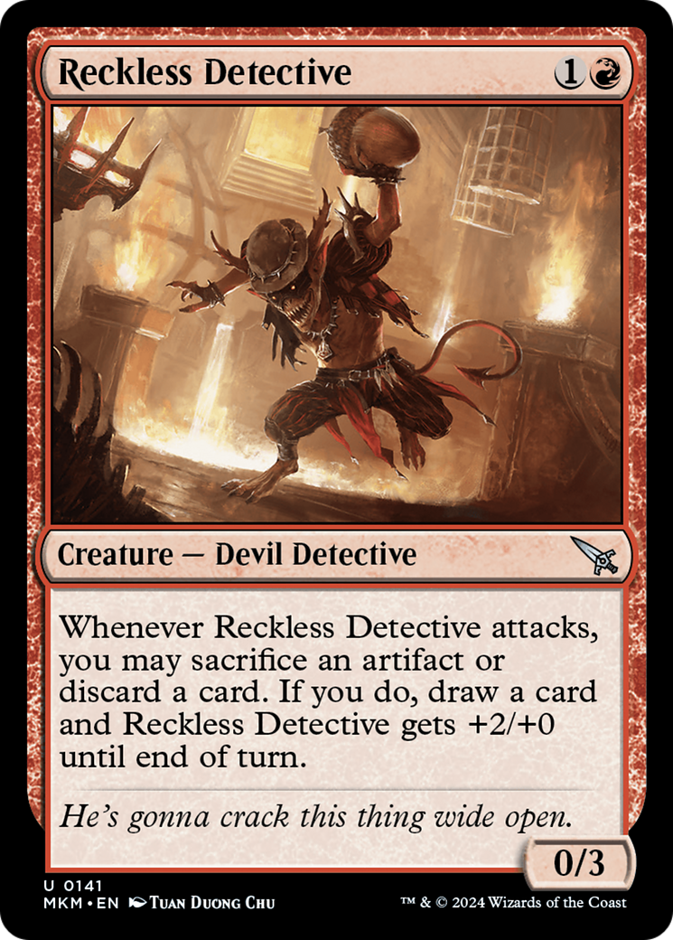 Reckless Detective - Uncommon Creature — Devil Detective card from Murders at Karlov Manor