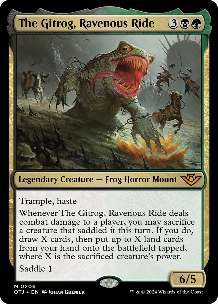 The Gitrog, Ravenous Ride - Mythic Legendary Creature — Frog Horror Mount card from Outlaws of Thunder Junction