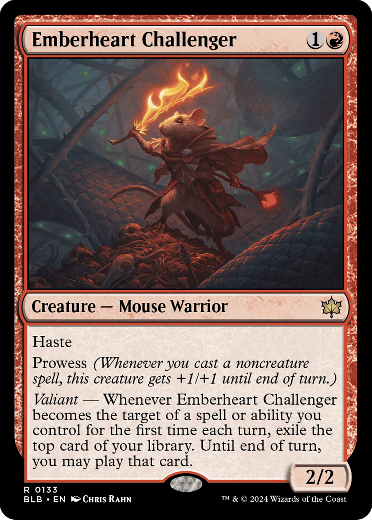 Emberheart Challenger - Rare Creature — Mouse Warrior card from Bloomburrow