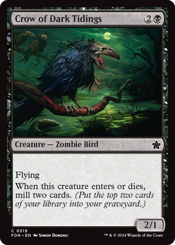 Crow of Dark Tidings - Common Creature — Zombie Bird card from Foundations
